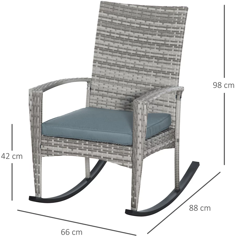 Outsunny Polyrattan Schaukelstuhl mit Kissen grau