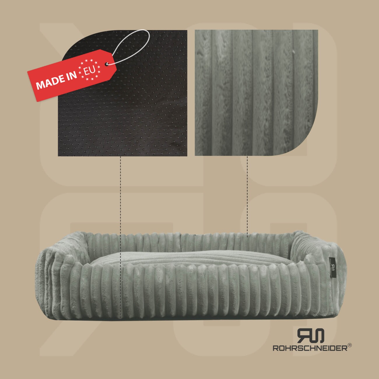 Rohrschneider ® Kuschelsofa breiter Cordstoff Deluxe grau