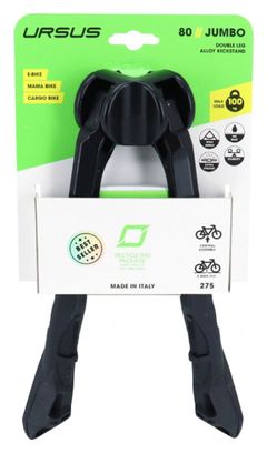 BEQUILLE VELO DOUBLE CENTRALE URSUS JUMBO 26  PLIABLE ALU NOIR (275mm) - SUPPORTE POIDS 100KGS (LIVRE SUR CARTE)