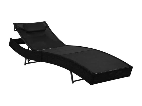 Chaise longue avec oreiller Résine tressée Noir