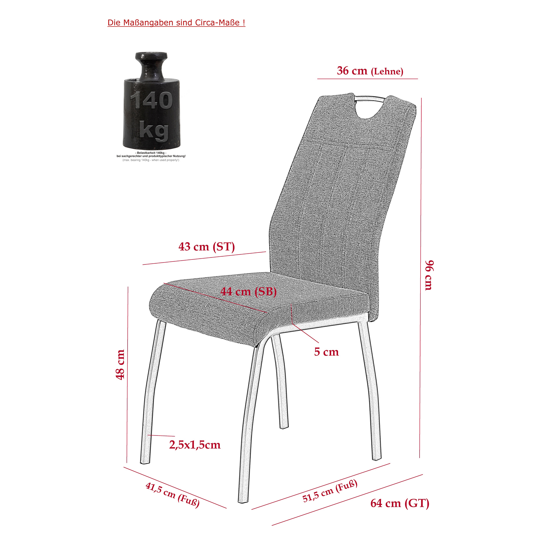 2er-Set Polsterstühle - anthrazit - Webstoff