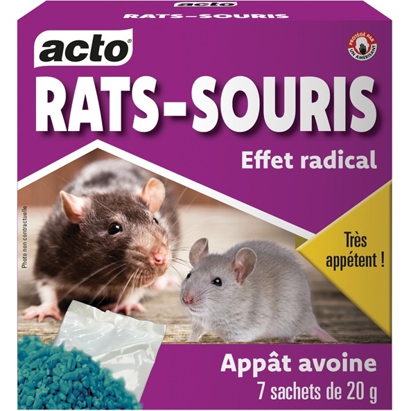 Appât céréales rats et souris avoine décortiquée 140 g 7 sachets de 20 g