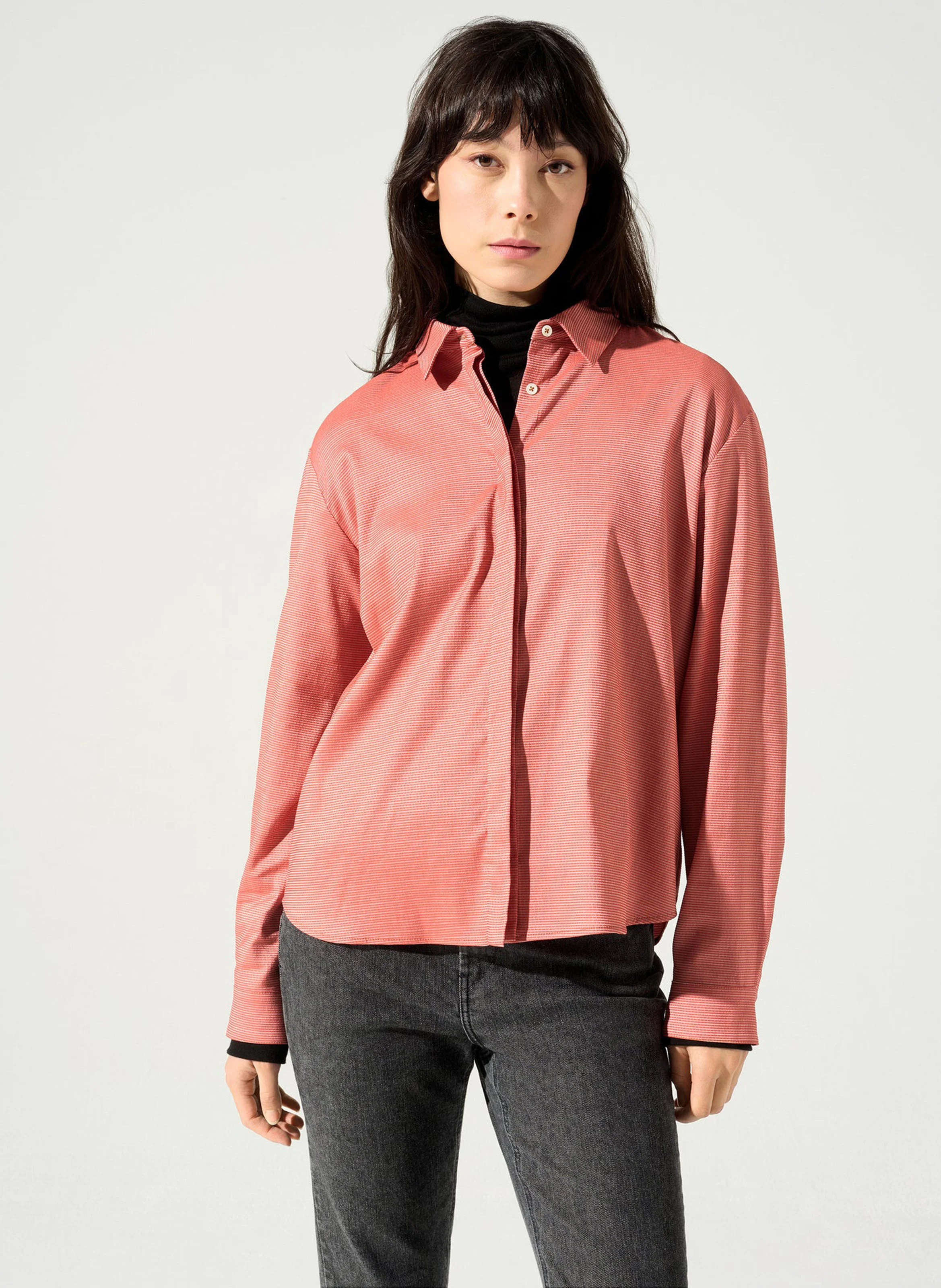 JANE - Chemise droite gaufrée en coton mélangé | Rouge