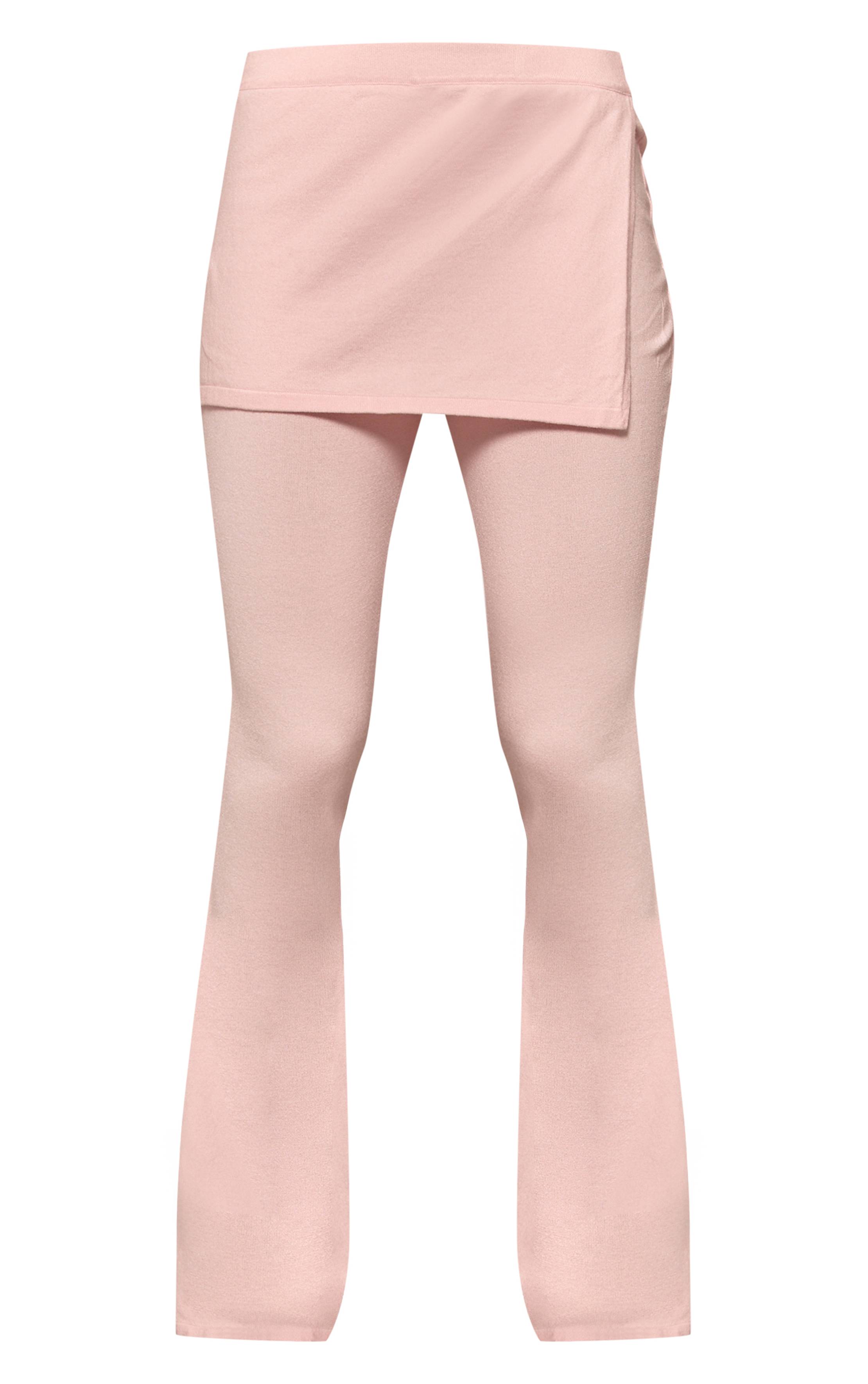 Rose Pantalon Large En Maille Fine Avec Détails Superposés