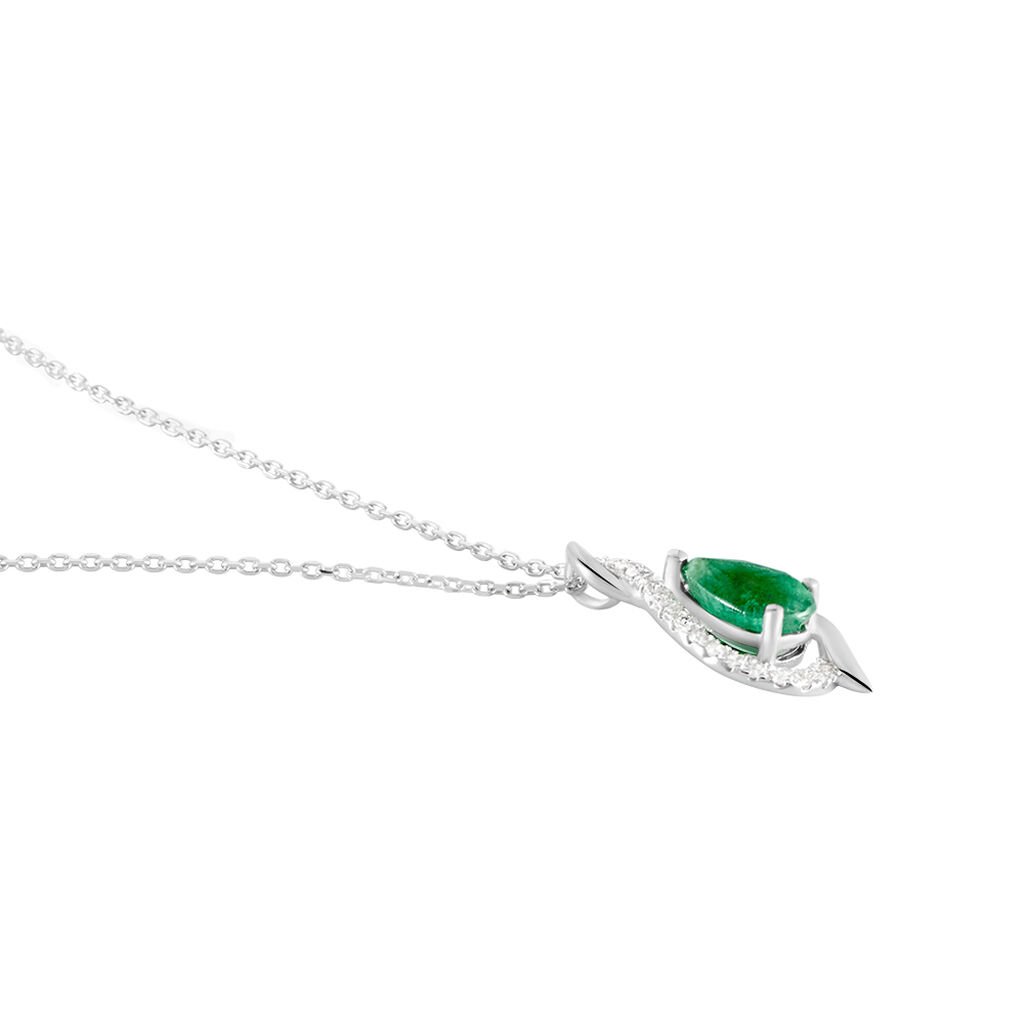 Collier Angelika Or Blanc Emeraude Et Diamant