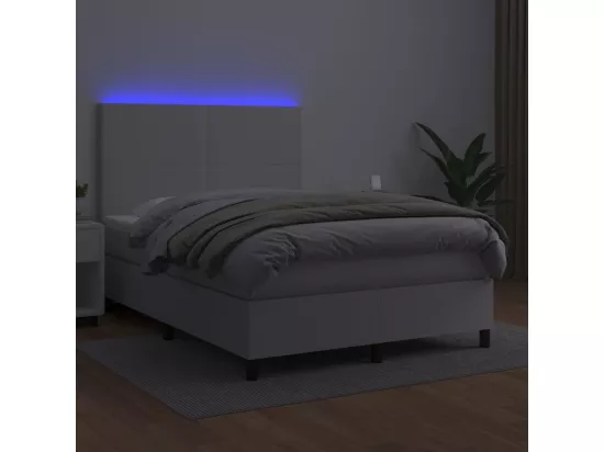 Sommier tapissier et matelas et LED Blanc 140x190 cm Similicuir