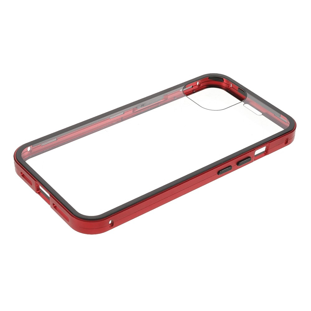 iPhone 13 Magnetische Alu Schutzhülle mit Panzer Glas Backcover   Displayschutz (Magnet-Technologie) - Rot