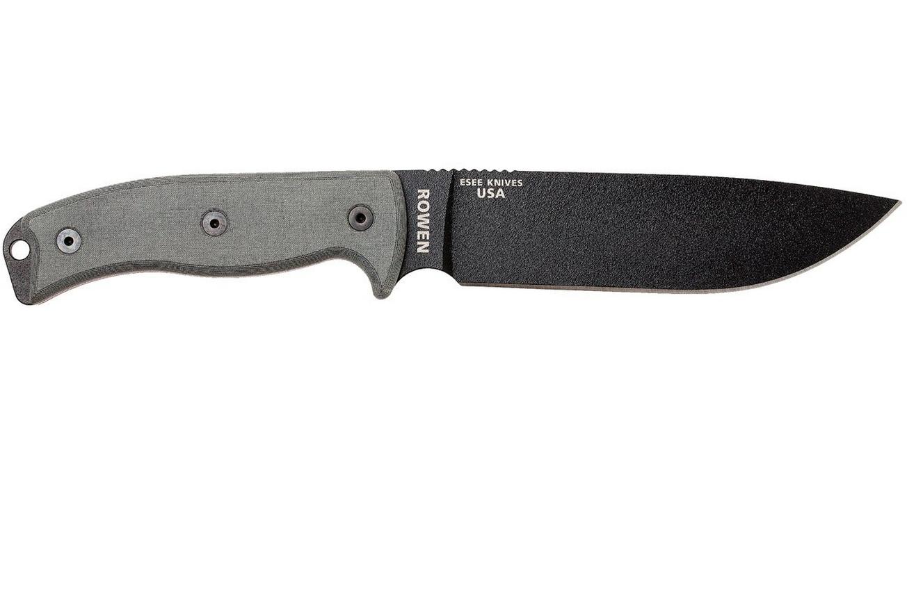ESEE Model 6 black blade, grey handle 6P met bruine schede   riemclip