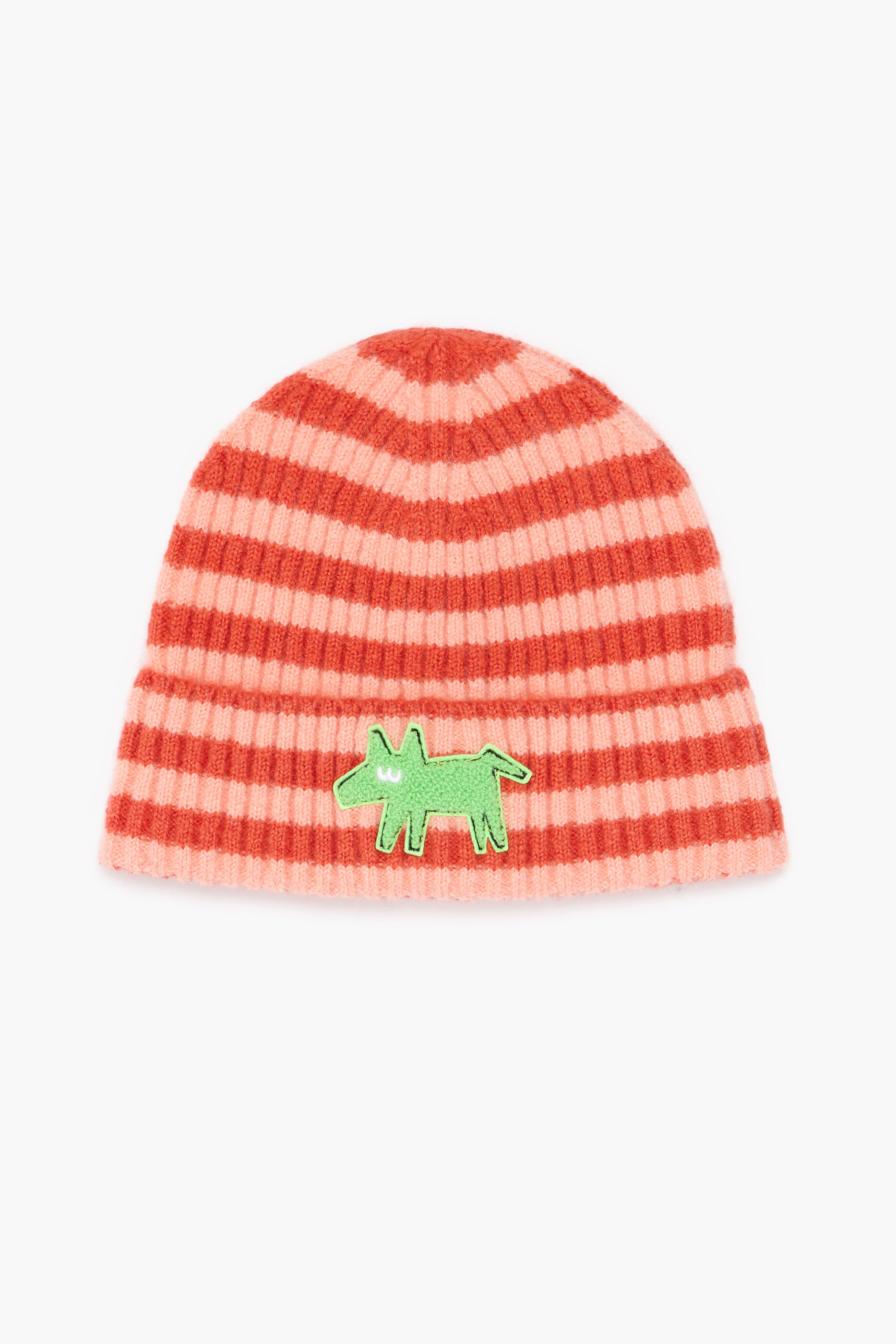 Gorro de tricô listrado cor pêssego