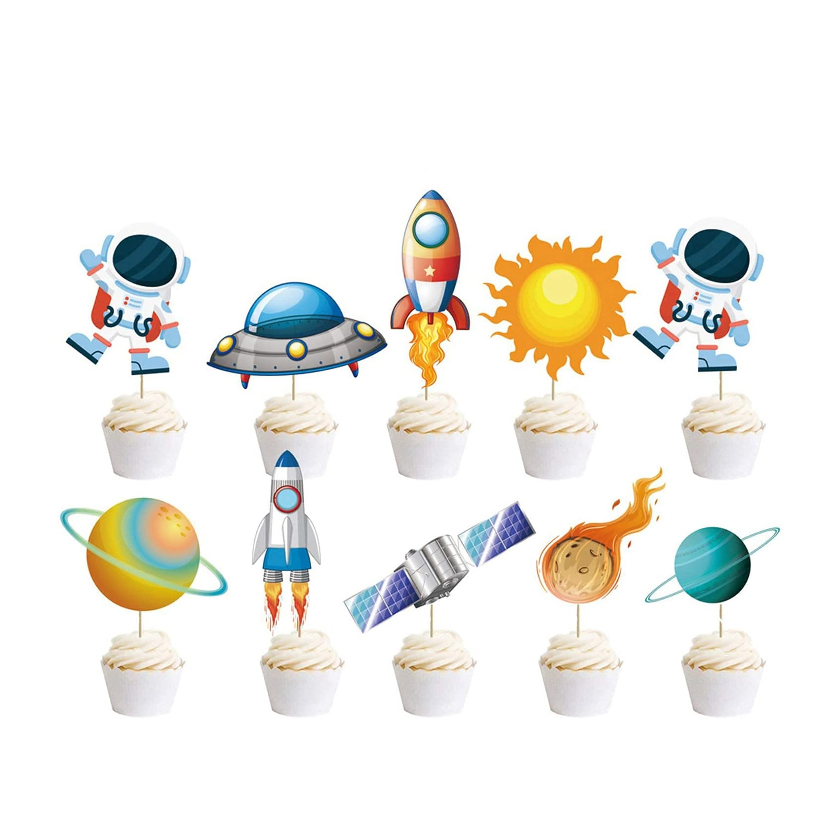 (25-tlg. Set) Happy Birthday Girlande Kinder Geburtstags Party Deko inkl. Kuchenstecker   Spiralen Girlande - Weltraum