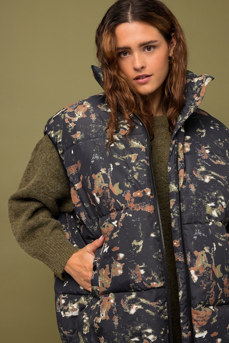 Steppweste, oversized, Allover Print, Stehkragen