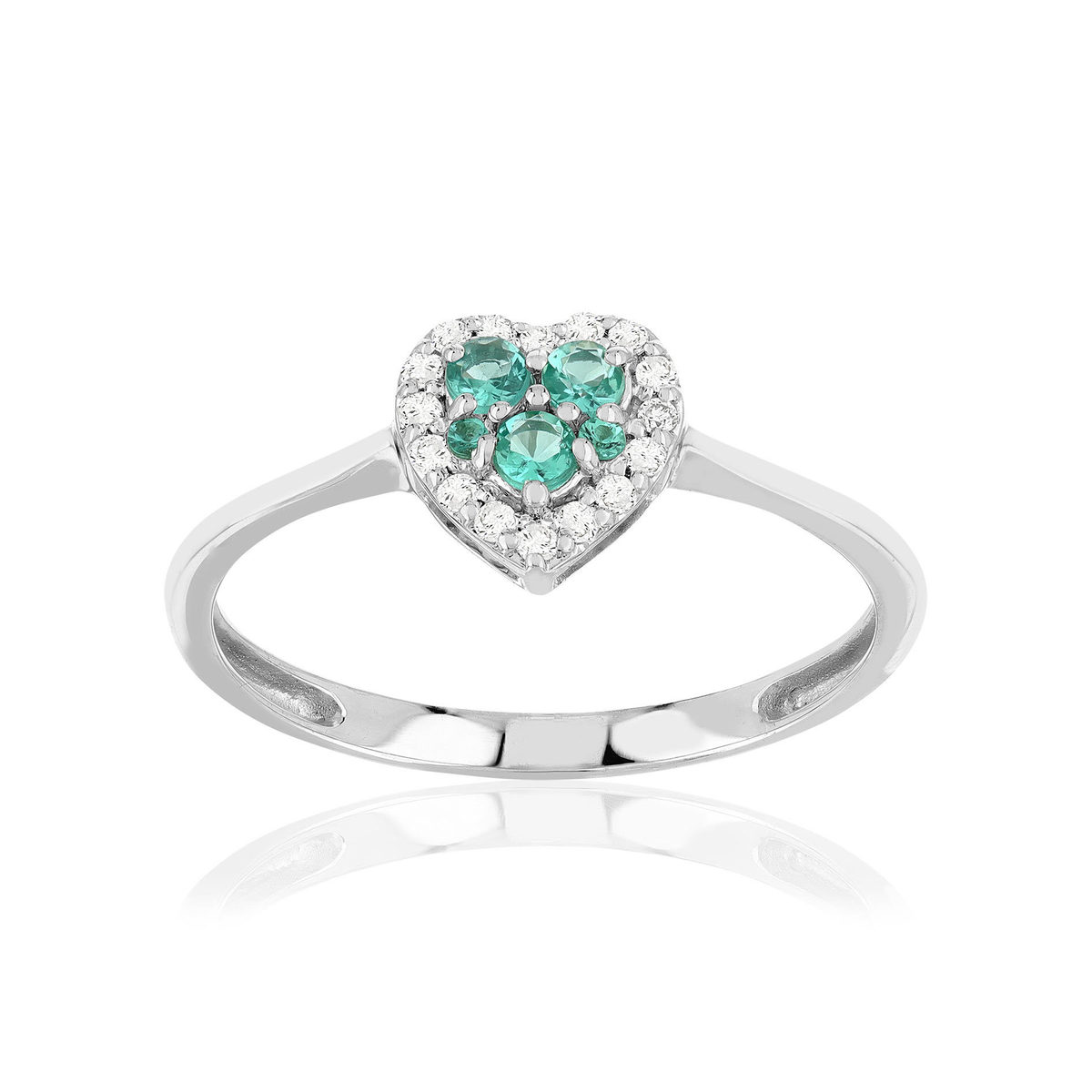 Bague or 375 blanc émeraudes diamants