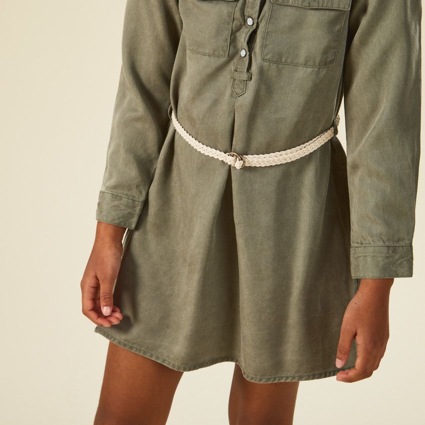 Robe chemise avec ceinture tressée pour fille - Vert