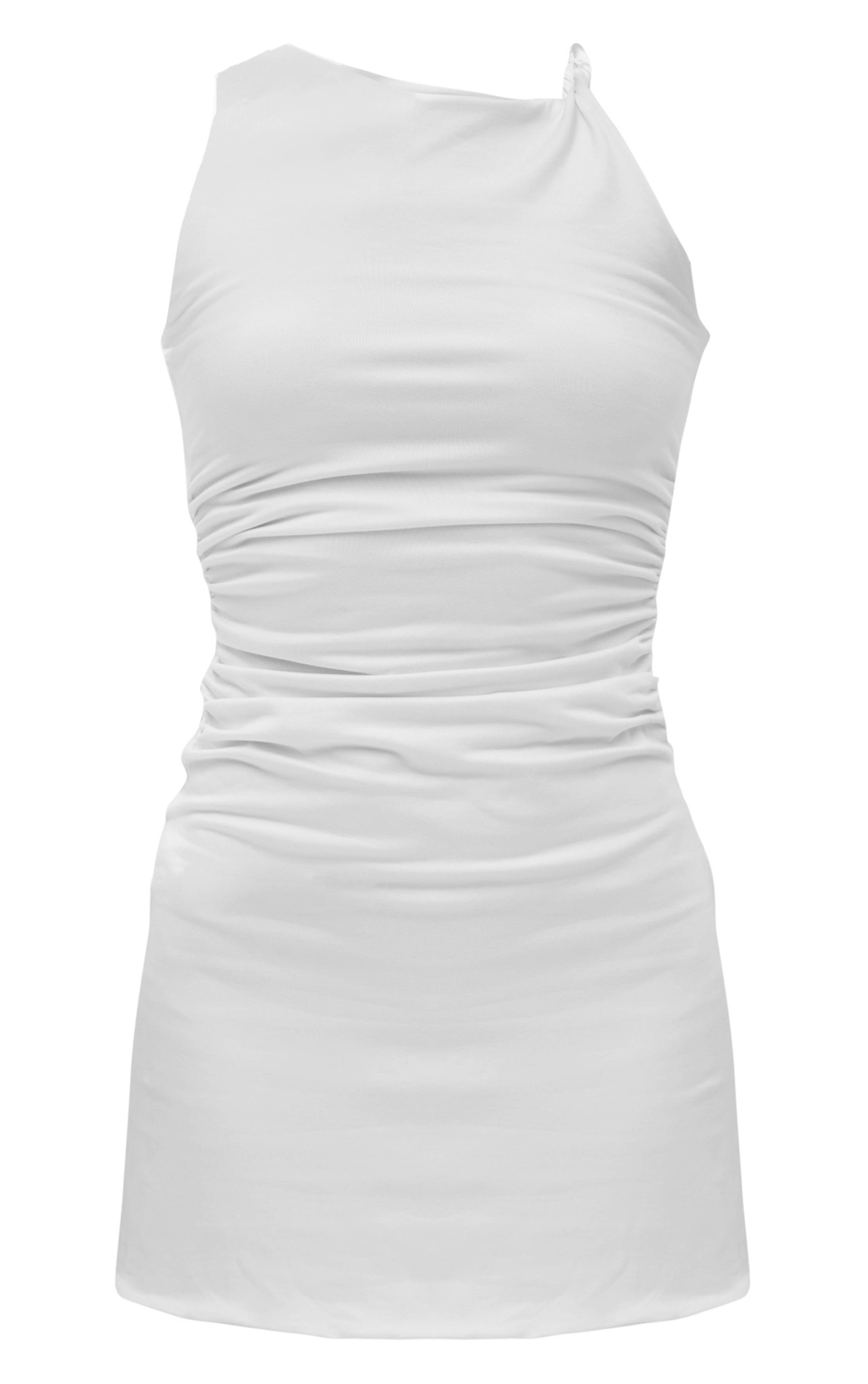 Blanc Robe Moulante Froncée À Bretelles Torsadées Double Contour
