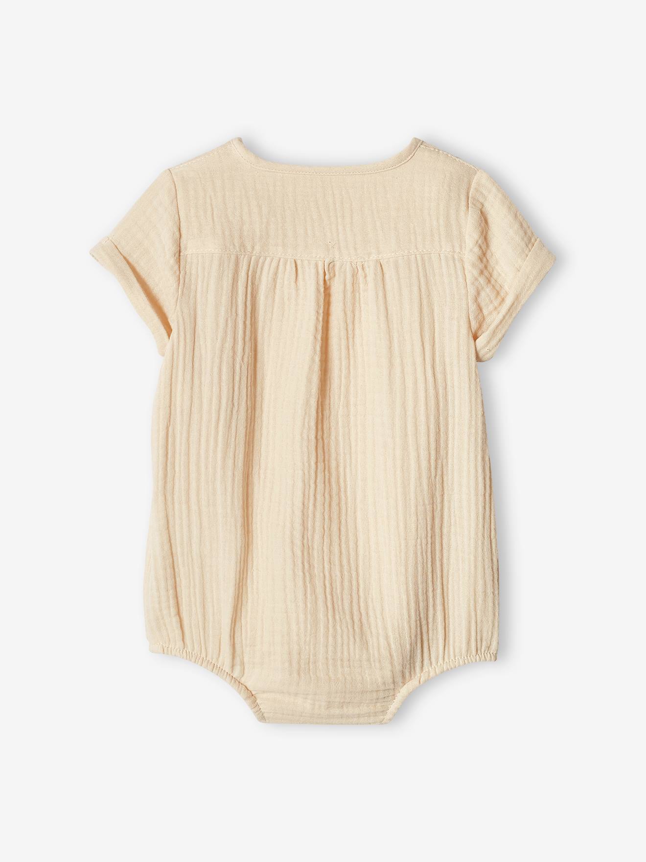 Body personalizado em chiffon de algodão com abertura para recém-nascido, cinza pérola