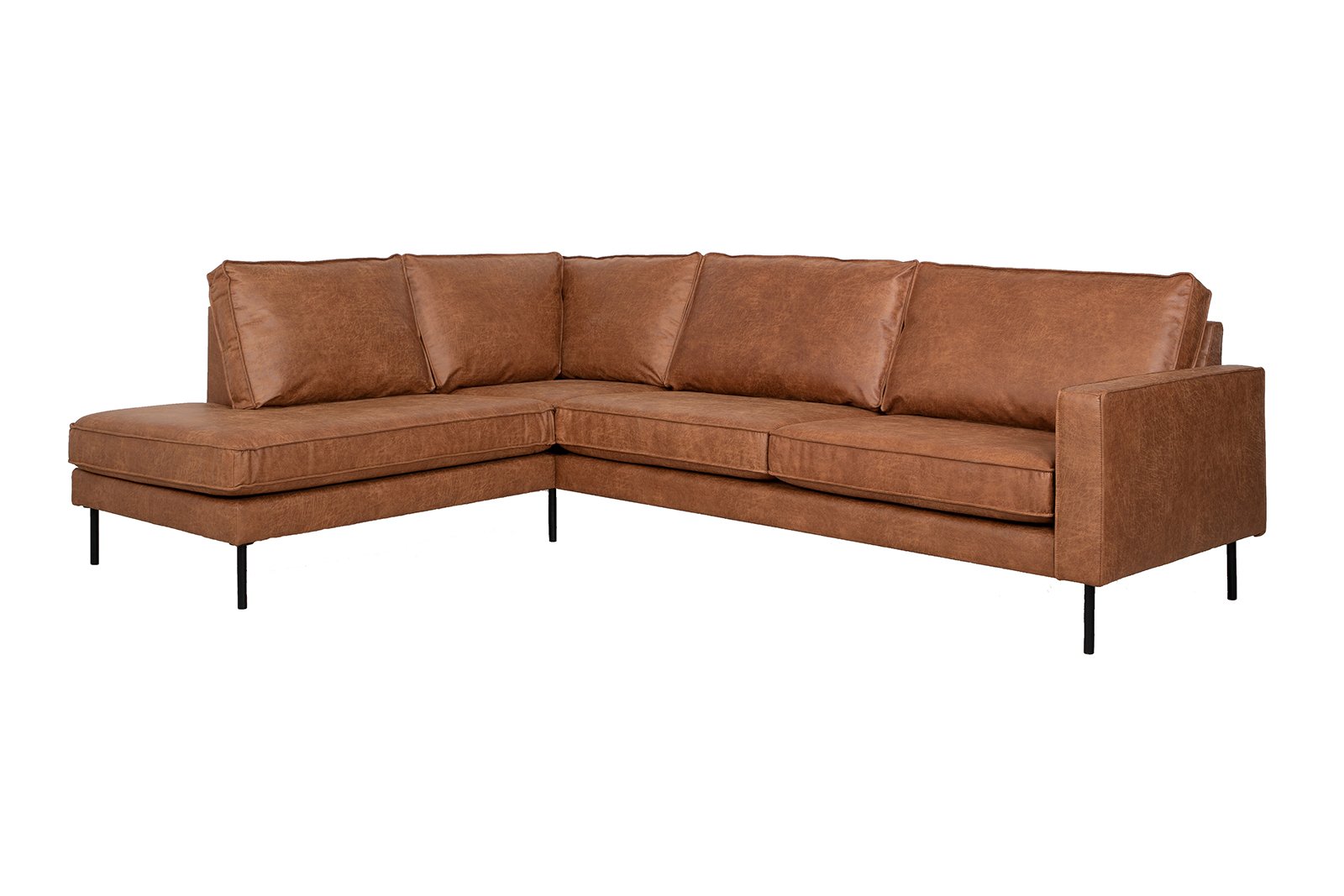 Westin hjørnesofa 3-seter med åpen ende venstre. I Eco-hud colorado cognac og sorte stålben.
