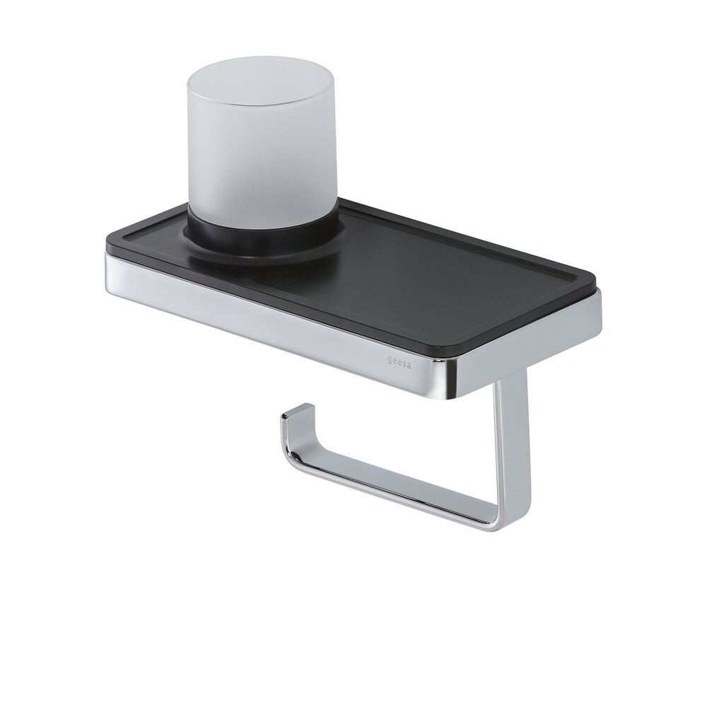 Geesa Frame toiletrolhouder met planchet en (LED licht)houder zwart/chroom