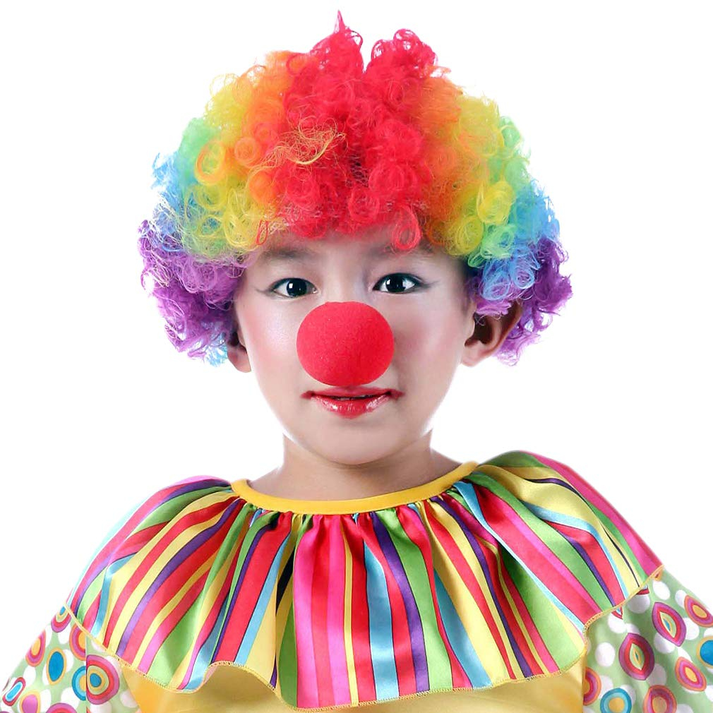 Regenbogen Clown Perücke mit Locken Fasnacht Kostüm Zubehör Motto Party / Halloween Accessoire - Bunt