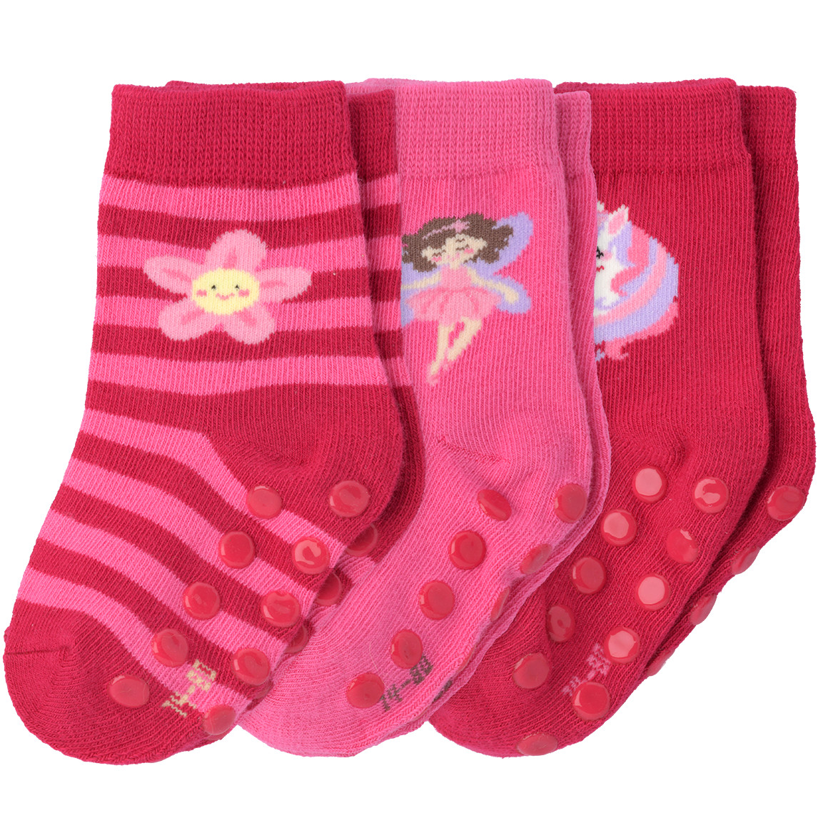Topomini 3 Paar Baby Stoppersocken mit Bio-Baumwolle pink / dunkelpink