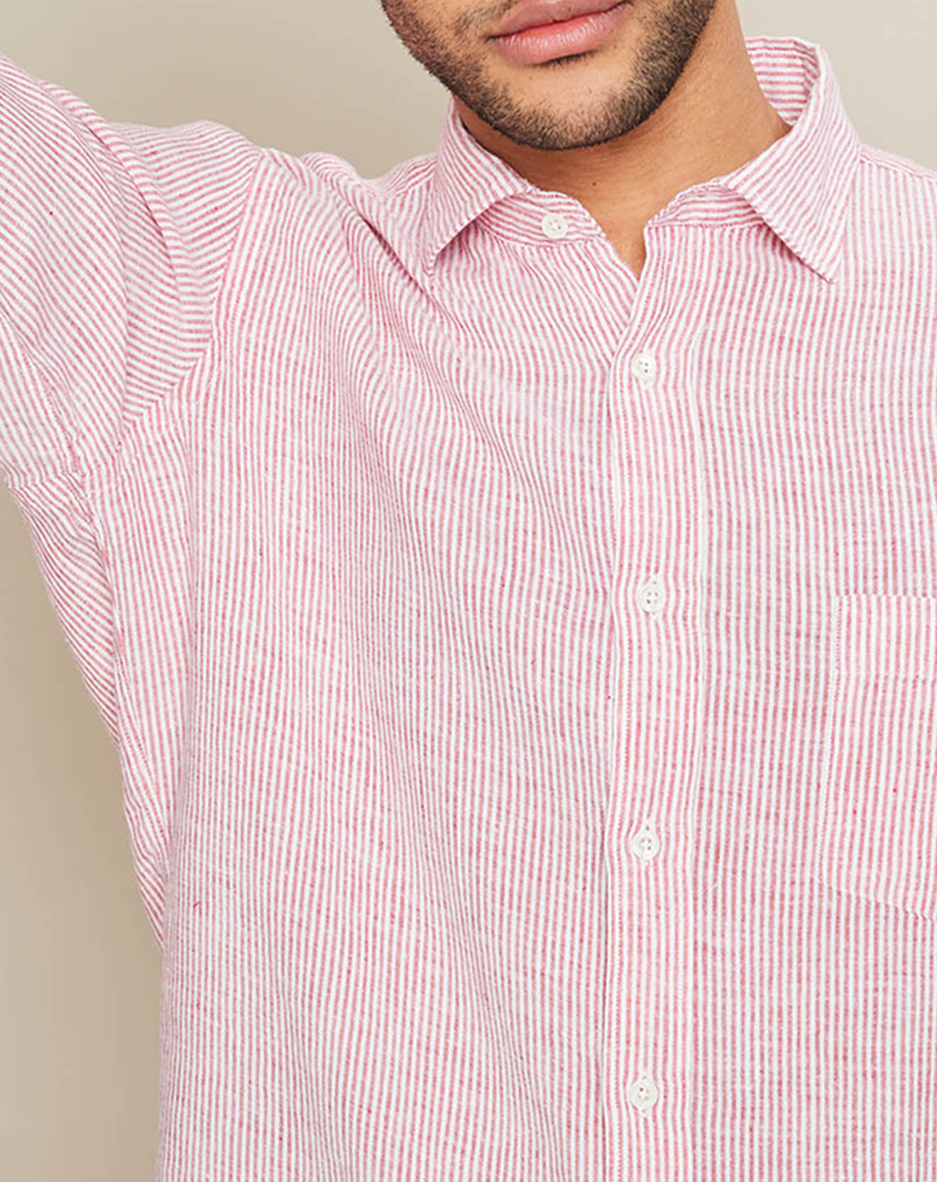 Hartford Chemise 100% Lin regular Paul à rayures rouge/blanc