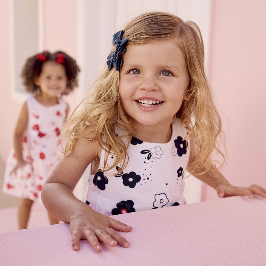 Robe sans manches imprimé fleurs pour bébé fille - Bleu marine