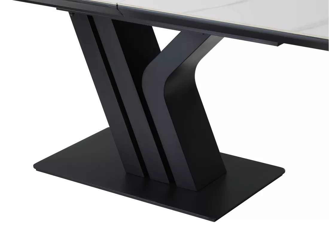 Table à manger extensible 6 à 8 personnes en céramique, MDF et métal - Effet marbre blanc et Noir - MERIANI