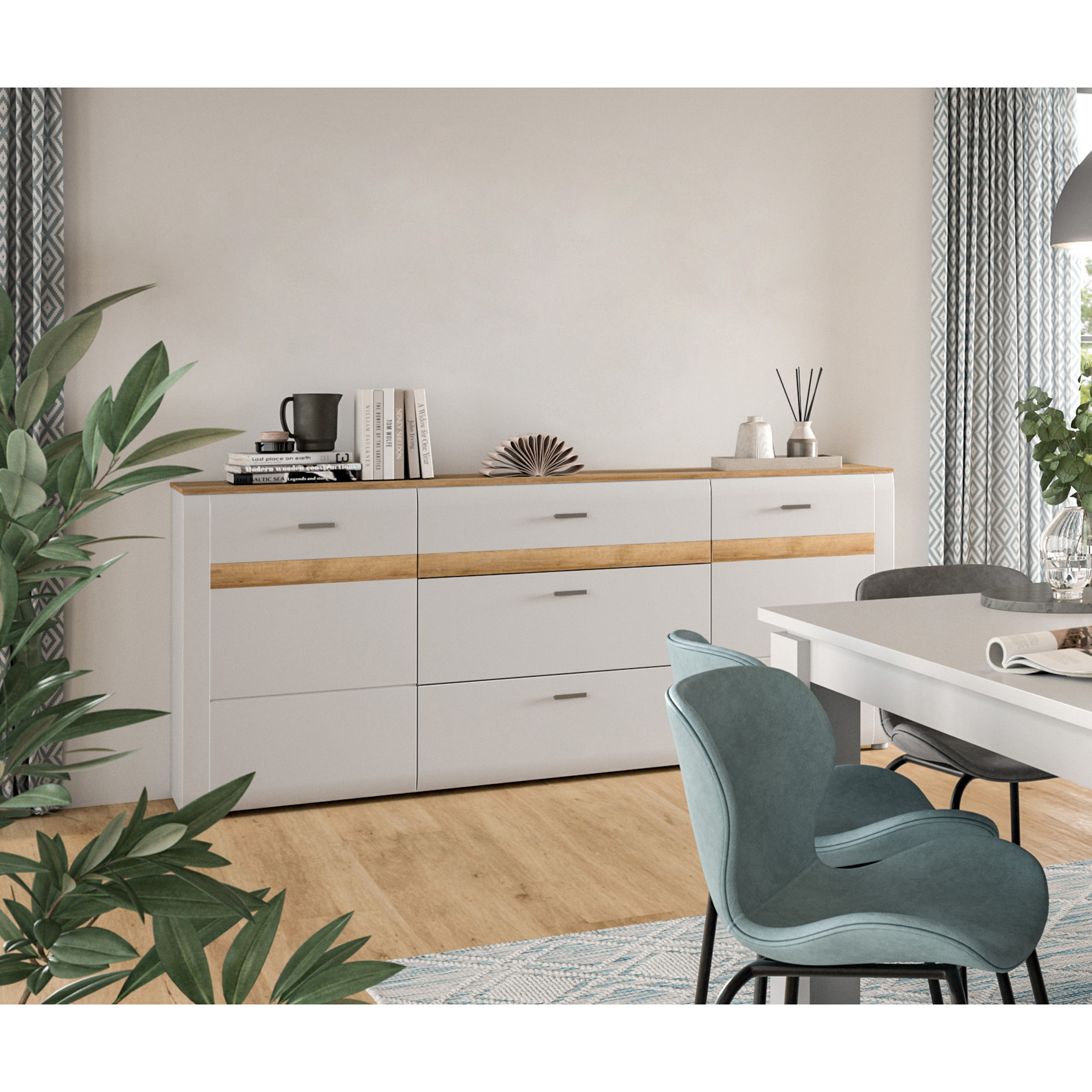 Sideboard ASHTON - ashgrey matt-Rivera Eiche - 185 cm