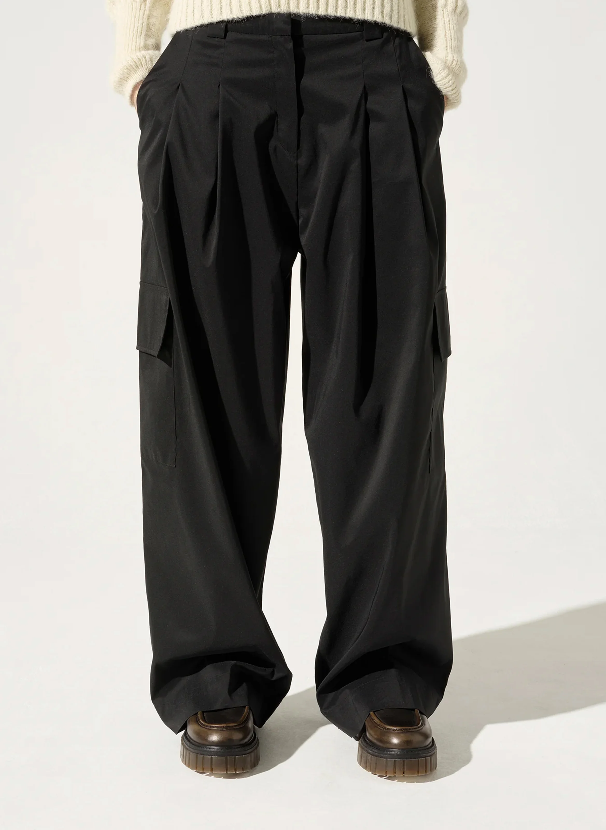 Pantalon large en coton mélangé | Noir