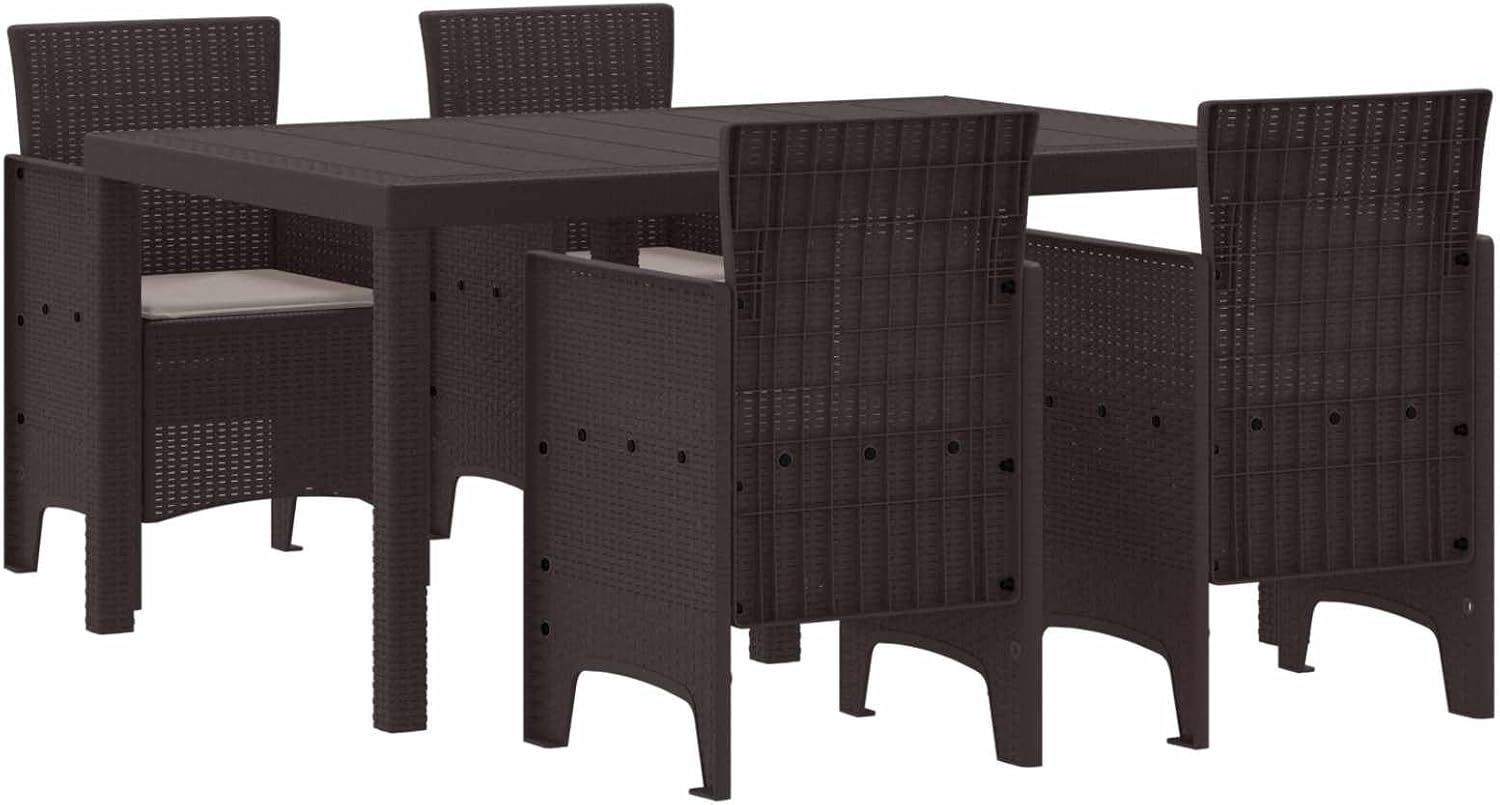 5-teiliges Gartenmöbel-Set aus braunem Polt-Rattan 150 x 90 cm Sitzgruppe mit Tisch und 4 Stühlen UV-beständig und wetterfest Modernes Design für Balkon Terrasse und Garten