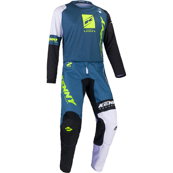 Kenny - Maillot Track Zoom Bleu pétrole / Jaune fluo / Noir / Blanc