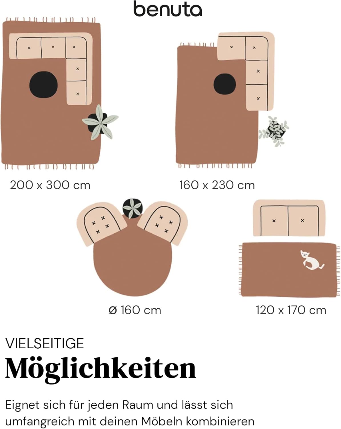benuta Basic Kunstfaser Fellteppich Furry - Taupe 200x290 cm - Weicher Wohnzimmerteppich - Anti-Rutsch-Rückseite - Waschbar - Für Fußbodenheizung geeignet