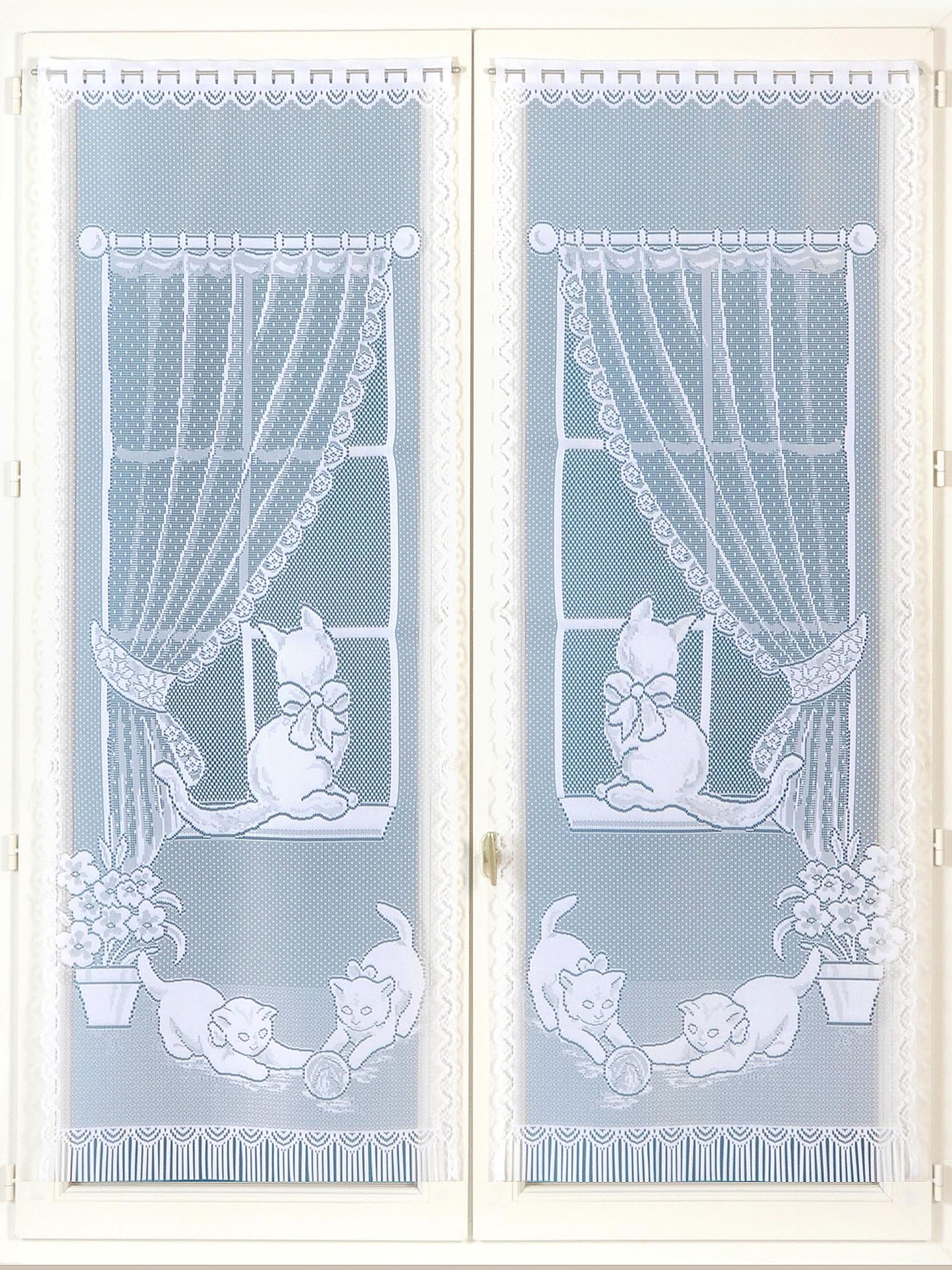 Paire de vitrages droits motif chatons