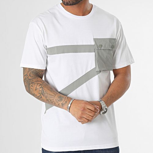 Tee Shirt Poche Blanc Gris
