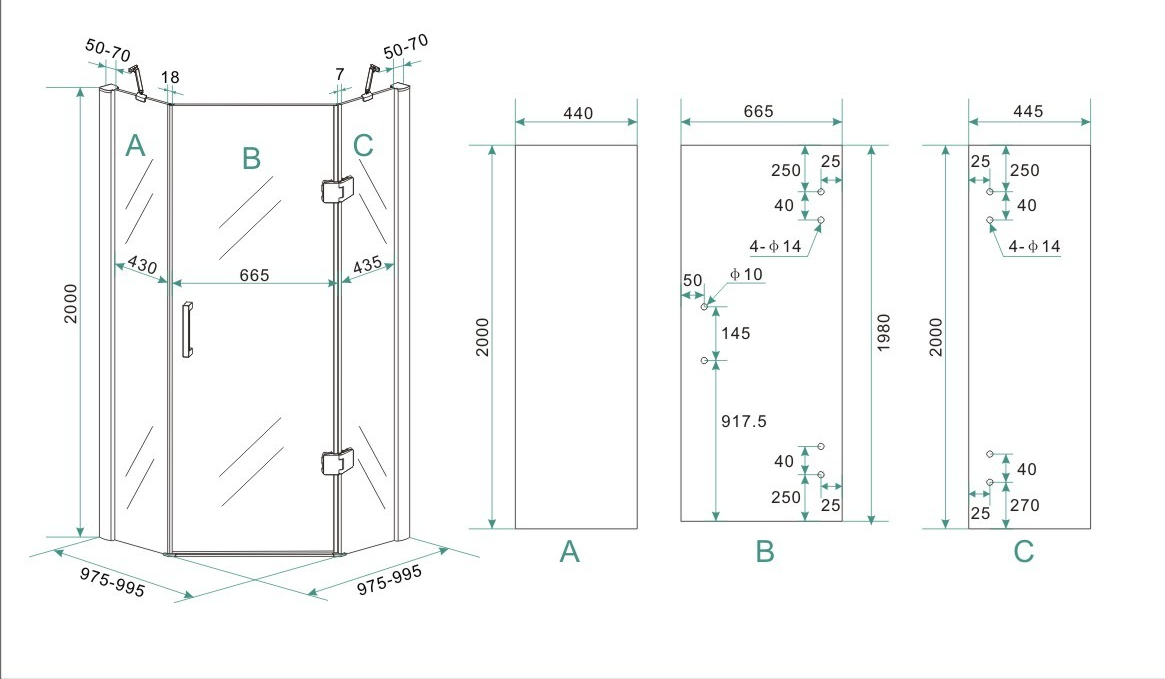 Mueller State douchecabine vijfhoek 100x100cm anti-kalk