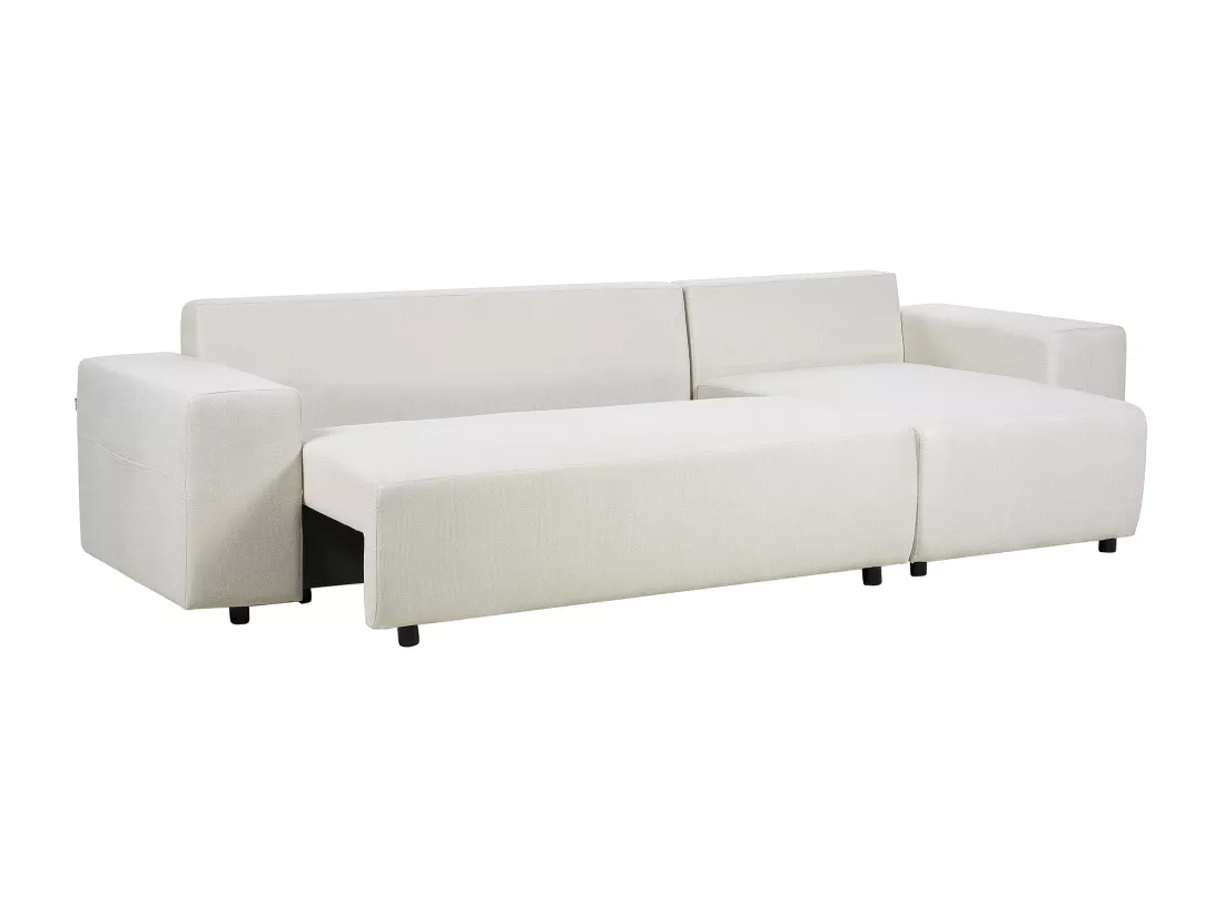 Canapé d'Angle droite Moderne avec Coussins et Rangement en Tissu Beige Clair Luspa
