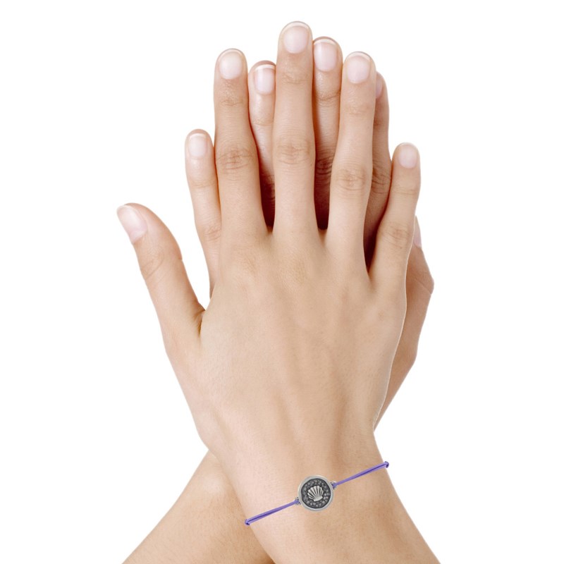 Bracelet Lien Médaille Ronde Laiton Argenté Coquillage - Violet