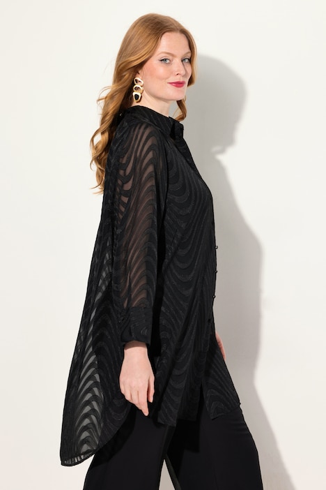 Longbluse, Wellenmuster, Hemdkragen, Langarm