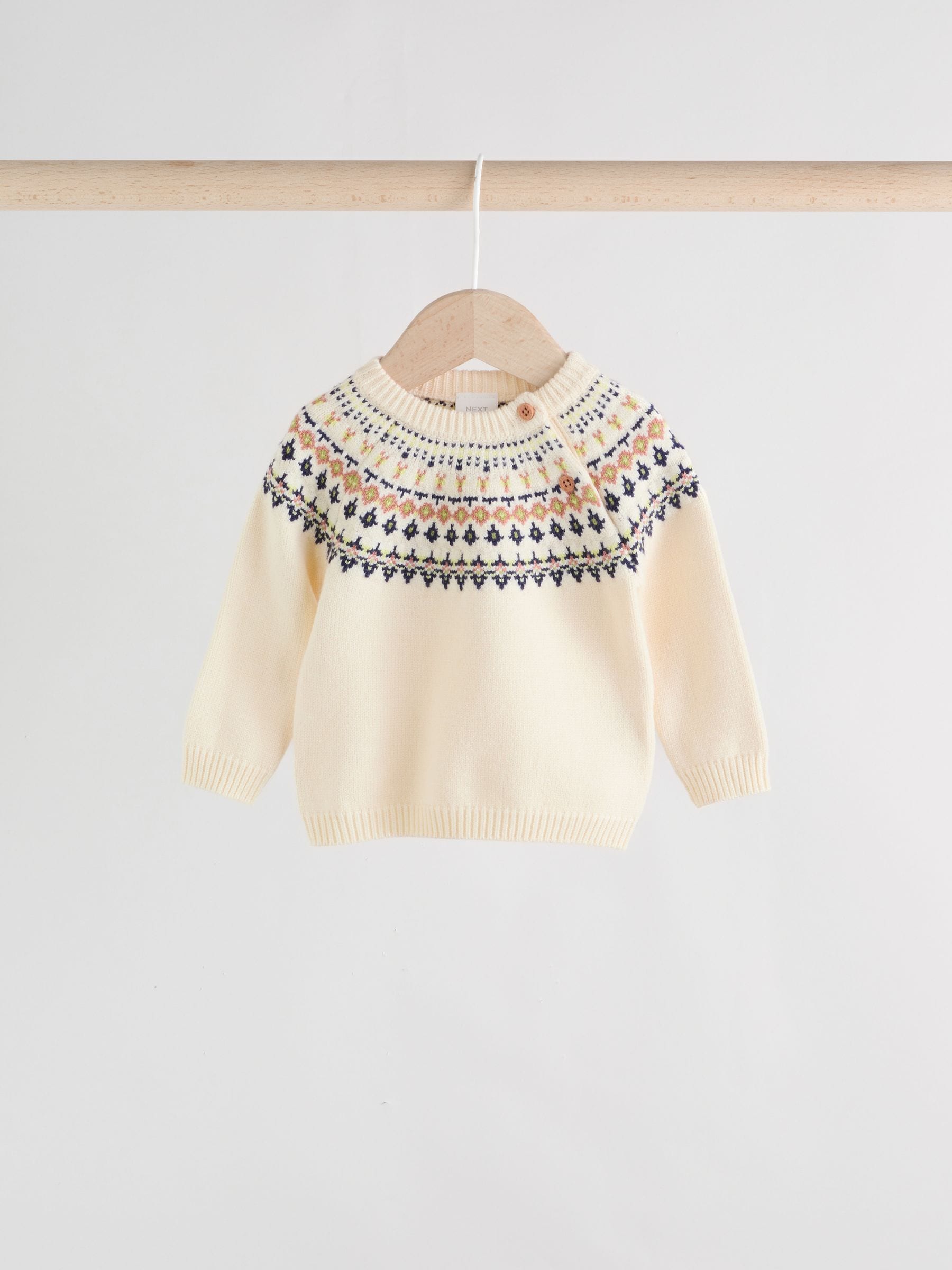 Crèmekleurig met fairislemotief - Babyset van gebreide top en legging (0mnd-2jr)