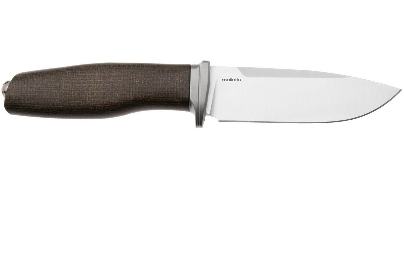 LionSteel Acha AH BLG Satin M390, Green Burlap Micarta, Titanium Guard, vaststaand mes