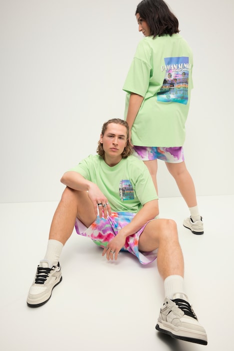 Oversize-Shirt, Palmenprints, Rundhals, Halbarm, Unisex