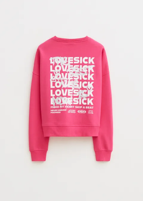 Sweater met print lovesick paars (FUCHSIA)