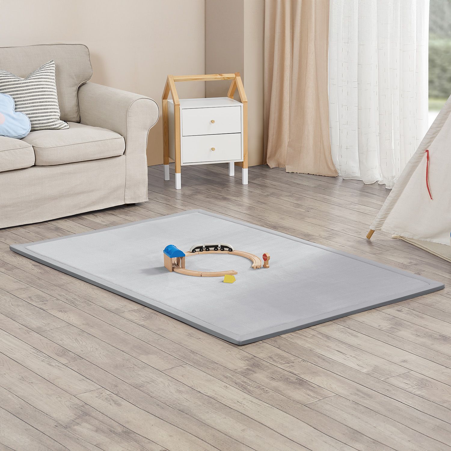 Juskys Krabbelmatte Maila Spielmatte 180x120 cm Yogamatte für Kind, Baby - rutschfest, weich - Grau