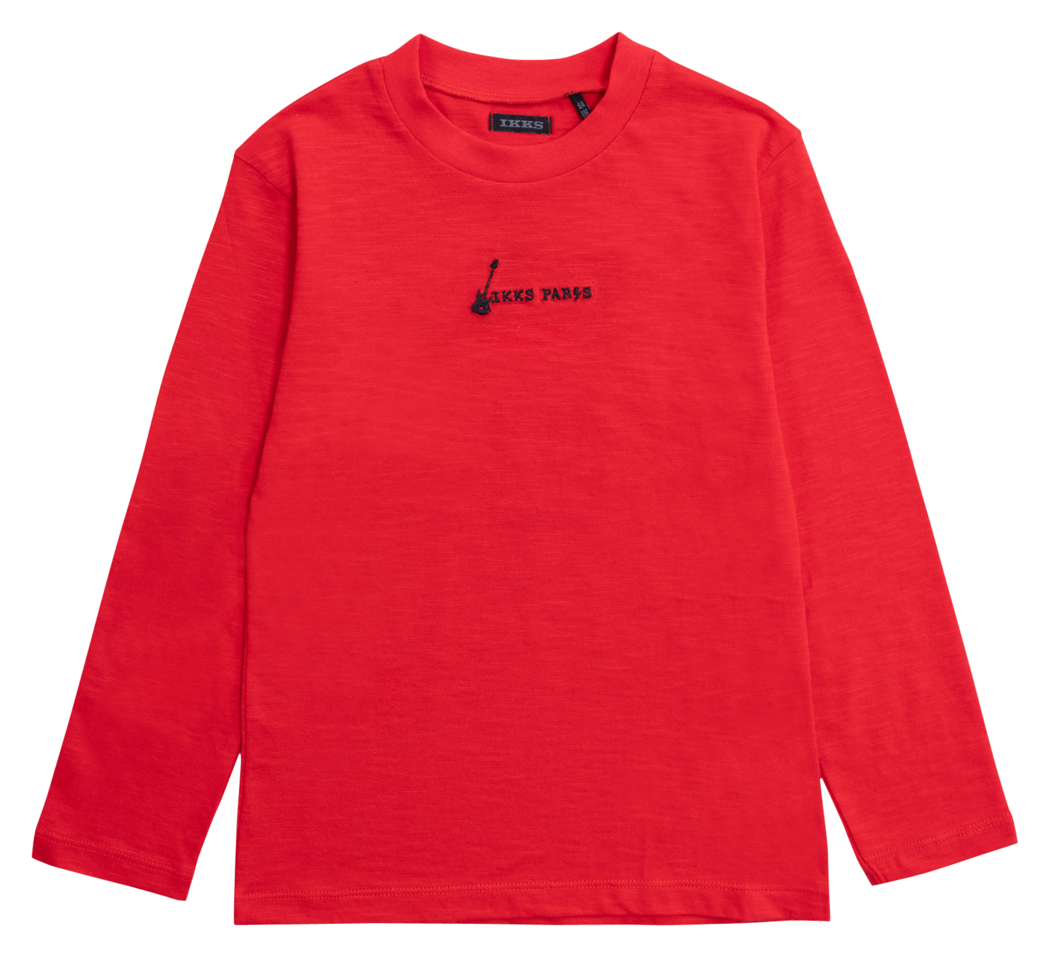 Tee-shirt col rond droit en coton brodé | Rouge
