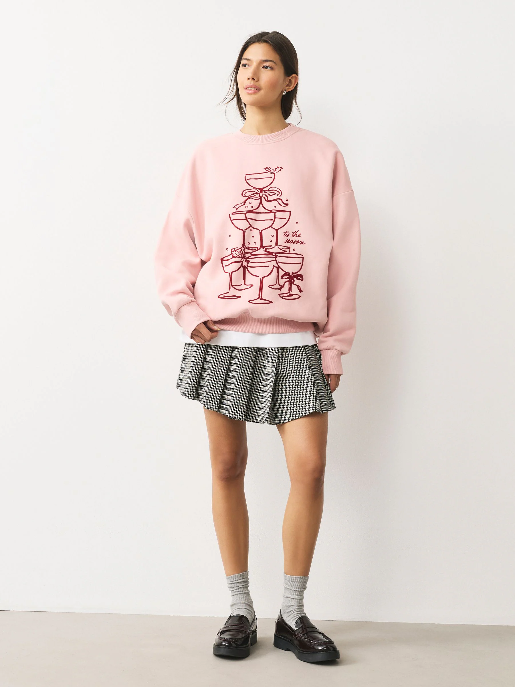 Roze - Seizoensgebonden Kerstmis Grafisch Champagneboom Longsleevee Crewneck Sweatshirt