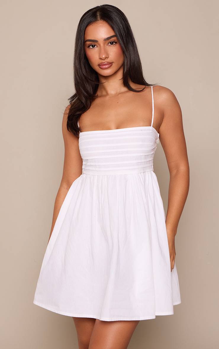 Blanc Robe Mini À Bretelles Effet Lin Petite