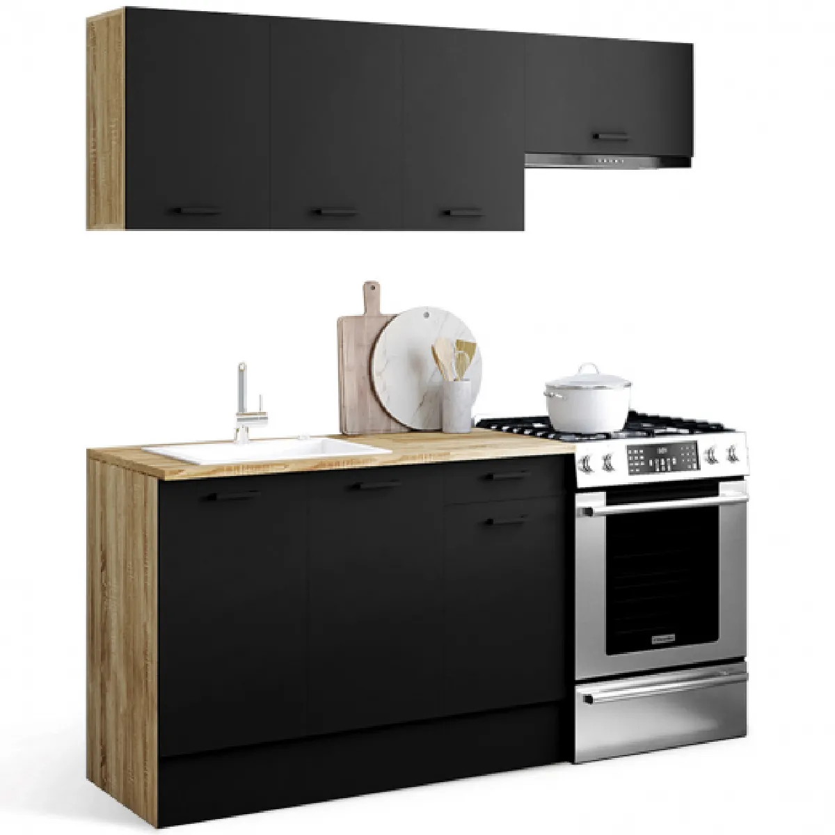 Cuisine complète IDMARKET SUBTIL - Bois et Noir