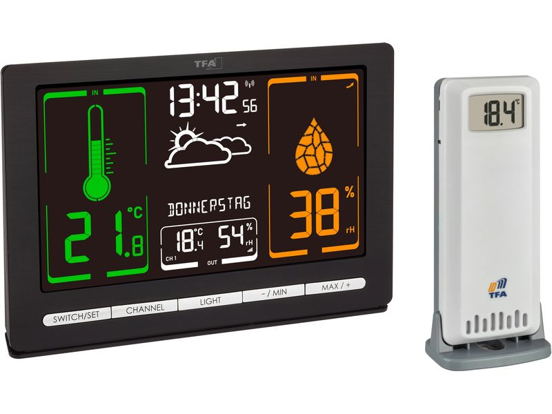 TFA Dostmann Wetterstation Meteo Chrome Schwarz Funk-Wetterstation