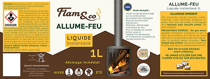 Liquide allume-feu Flam & Co en bouteille capacité 1 L