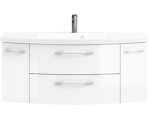 Cassca Sprint badkamermeubelset, BxD 121 x 46,2 cm, hoogglans witte fronten, 2-delige set met wastafel van mineraalmarmer