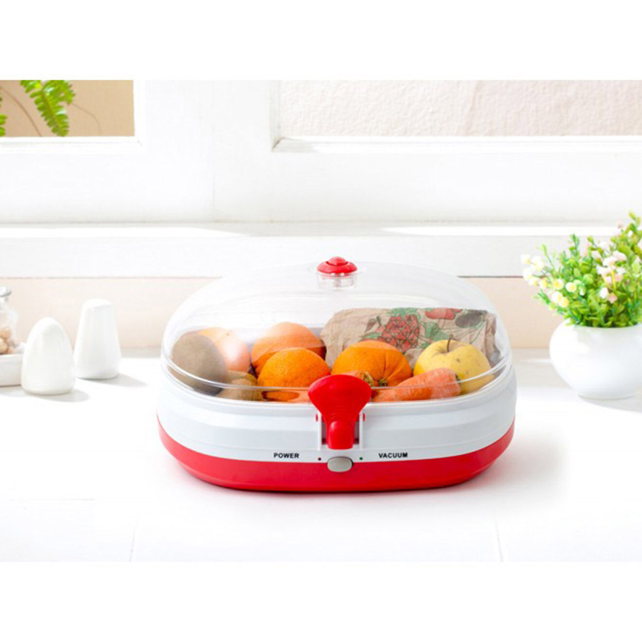 Gadget Boite de conservation électrique sous-vide blanc/rouge - 38x29x22 cm